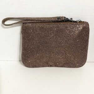 Express Shimmering Brown Fabric Fully Lined Zip Closure Wristlet Silver Toned
